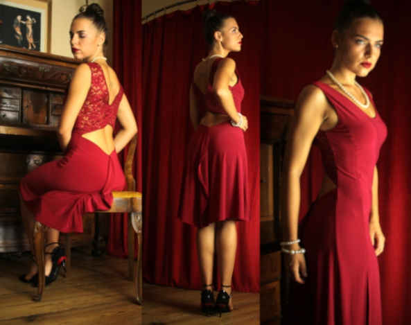 rotes tangokleid mit spitze